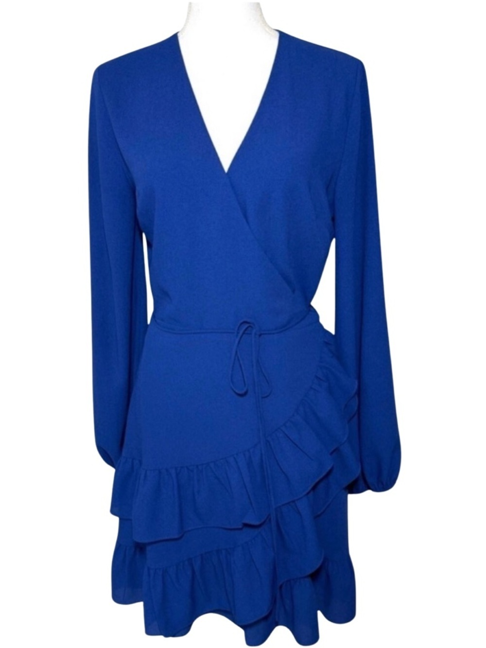 1. State Blue Ruffled Wrap Midi Dress‎ Royal Blue Size 6